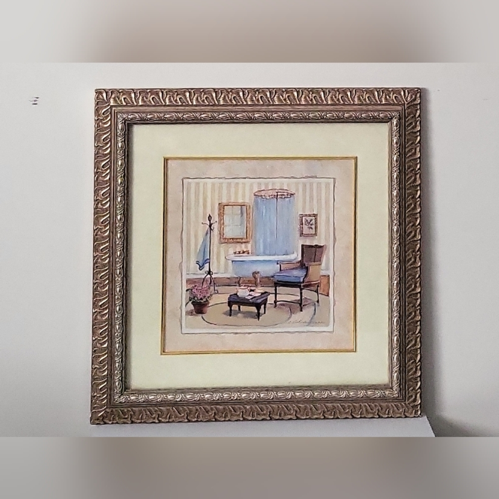 C. Winterle Olson Licensed Print of Elegant Framed Bathroom Art. 20 X 20 Inches